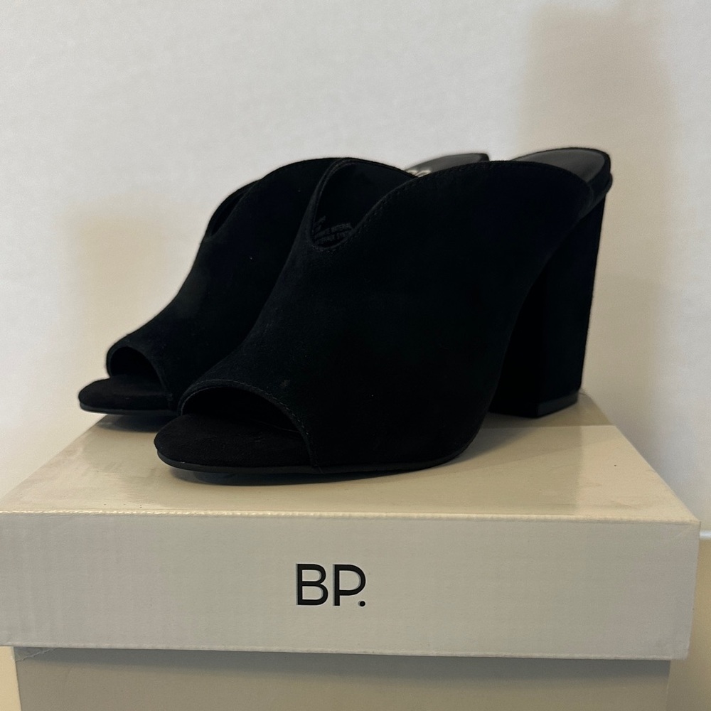 BP Black Suede Women's Mules Open Toe New